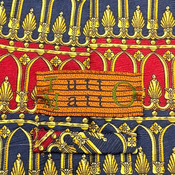 Tutto Matto Mens Silk Dress‎ Tie Made in Italy Gold Geometric Pattern 60 3.75 - Picture 6 of 10